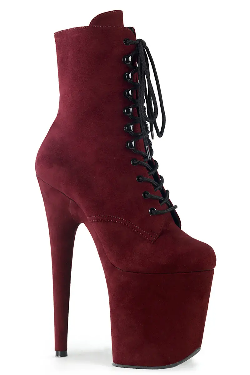 Pleaser Usa Flamingo-1020Fs Faux Suede 8Inch Boots - Burgundy 1