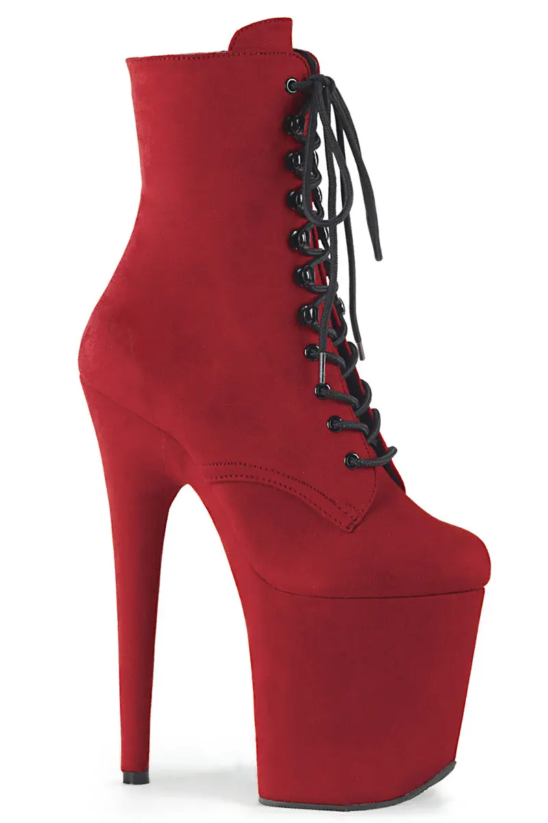 Pleaser Usa Flamingo-1020Fs Faux Suede 8Inch Boots - Red 1