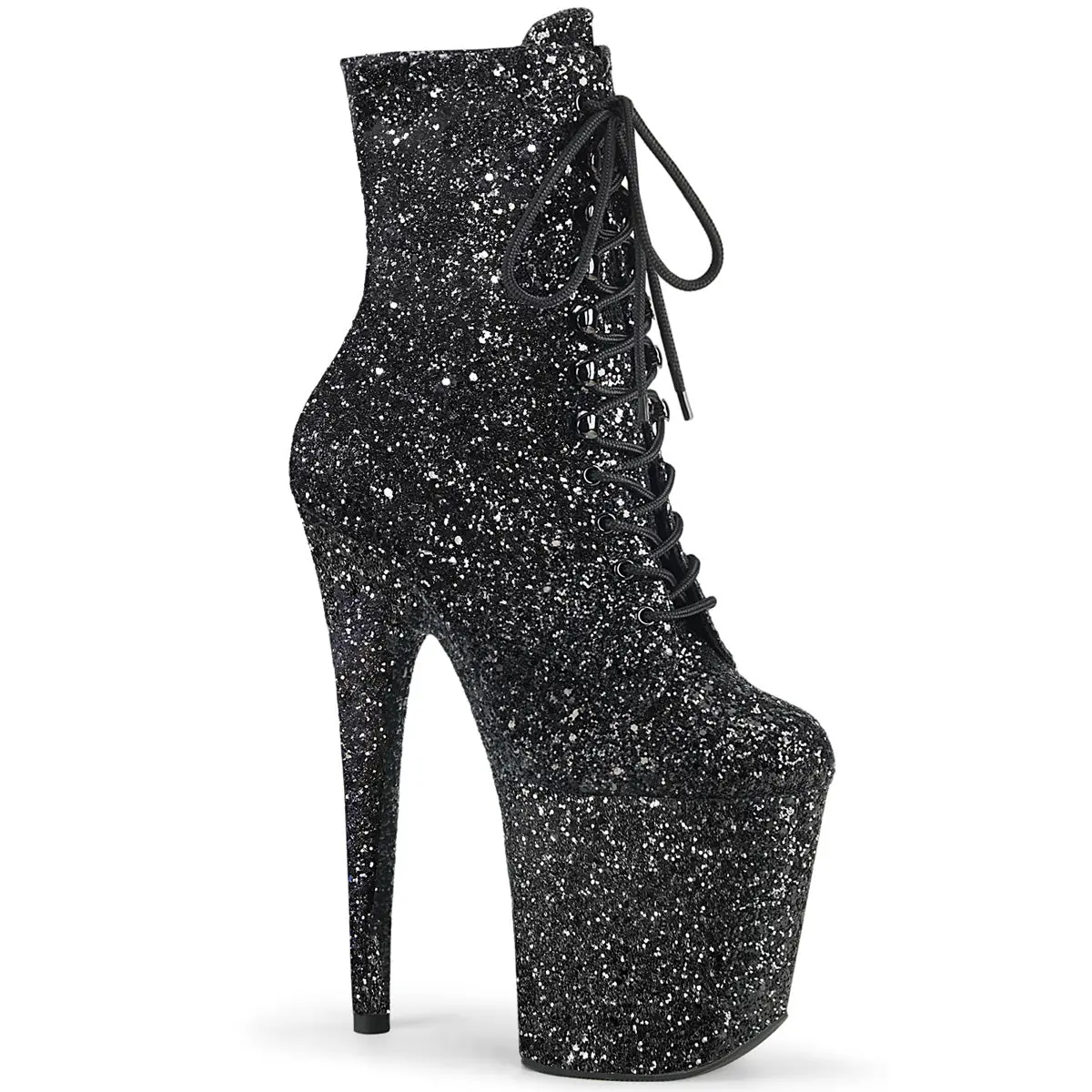 Pleaser Usa Flamingo-1020Gwr 8Inch Boots - Black Glitter 1
