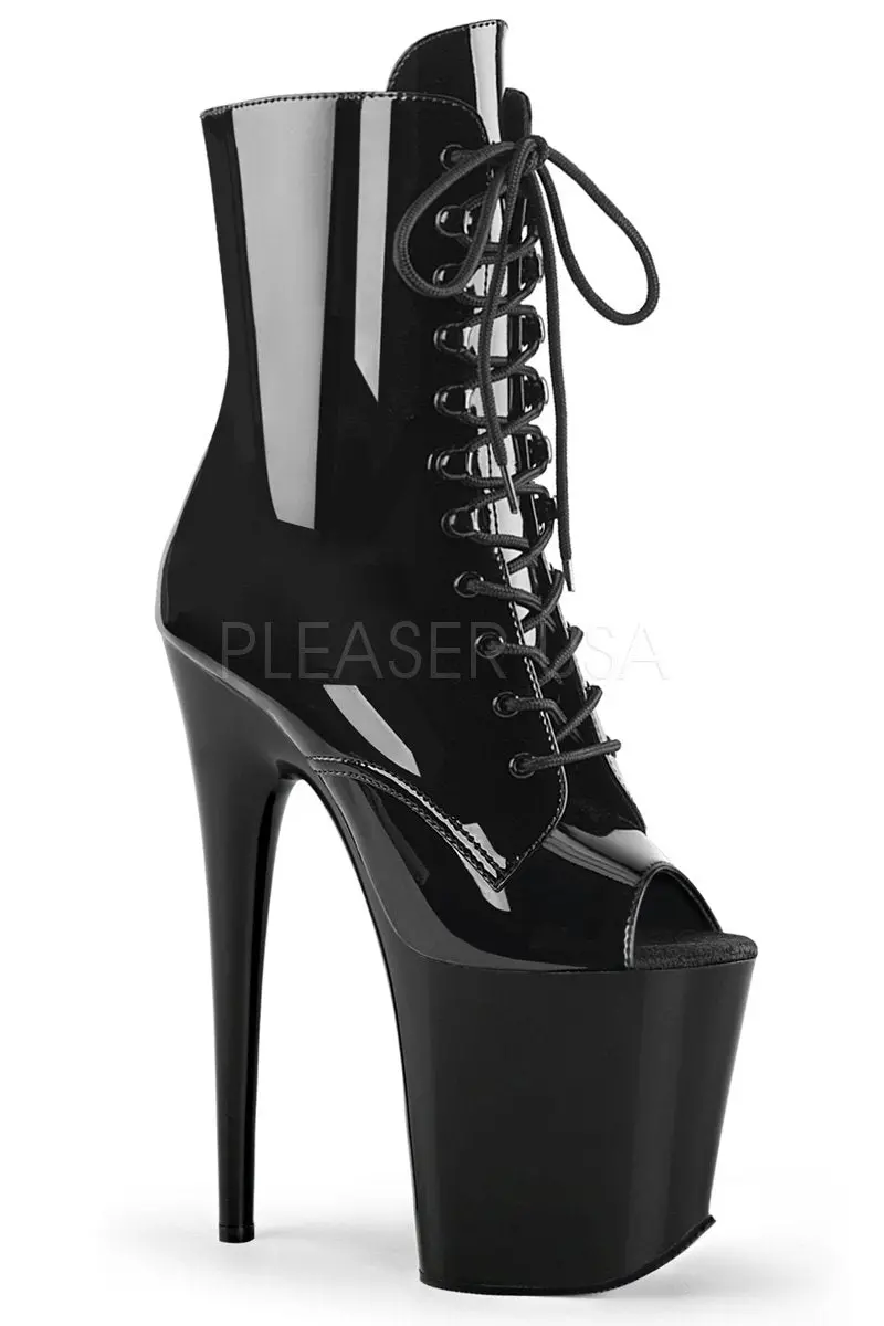 Pleaser Usa Flamingo-1021 8Inch Peep Toe Boots - Patent Black 1