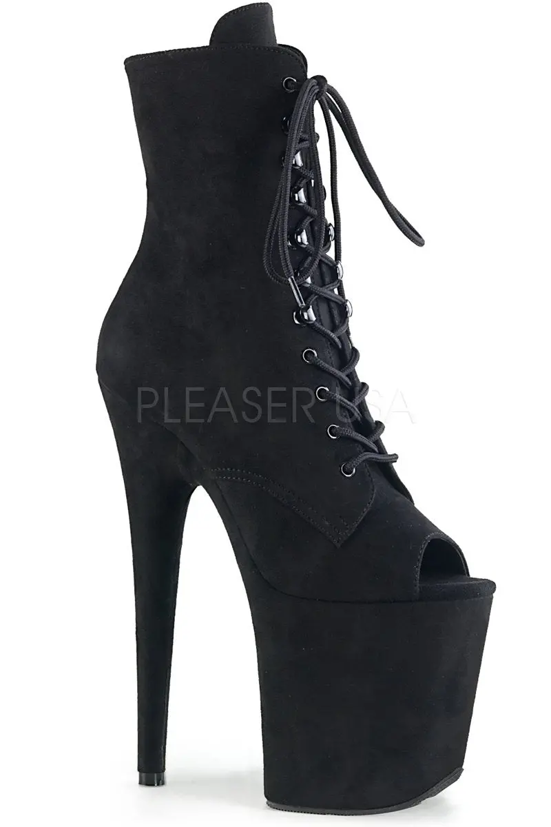 Pleaser Usa Flamingo-1021Fs Faux Suede 8Inch Peep Toe Boots - Black 1