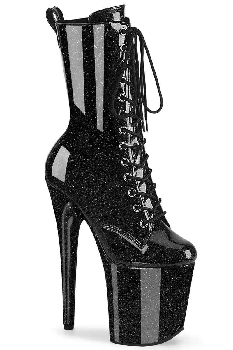 Pleaser Usa Flamingo-1040Gp 8Inch Boots - Black Glitter 1