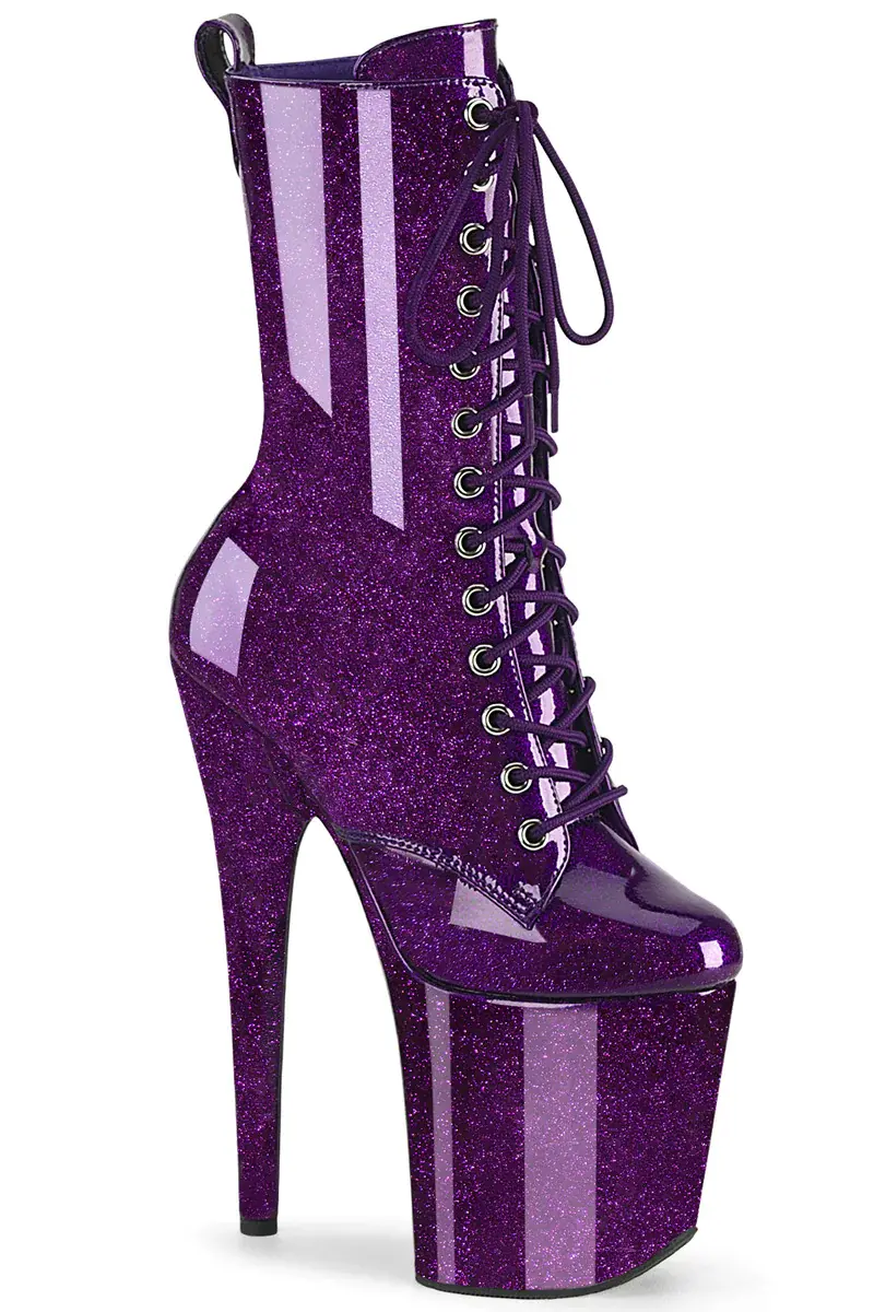 Pleaser Usa Flamingo-1040Gp 8Inch Boots - Purple Glitter 1