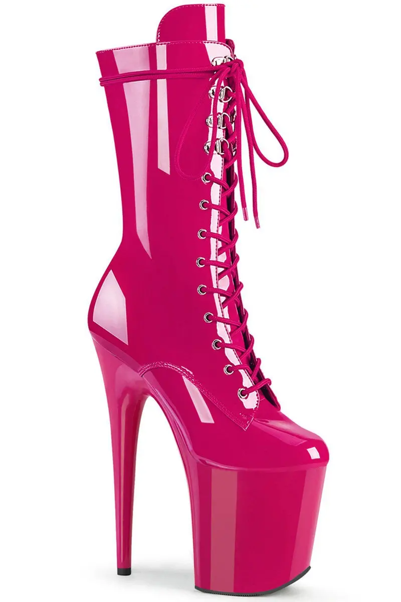 Pleaser Usa Flamingo-1050 8Inch Boots - Patent Hot Pink 1