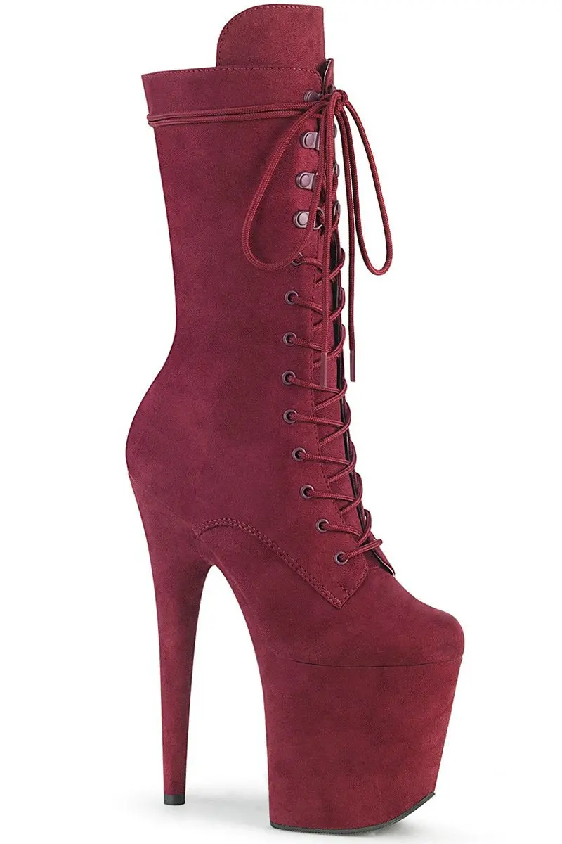 Pleaser Usa Flamingo-1050Fs Faux Suede 8Inch Boots - Burgundy (Uk2 Only) 1