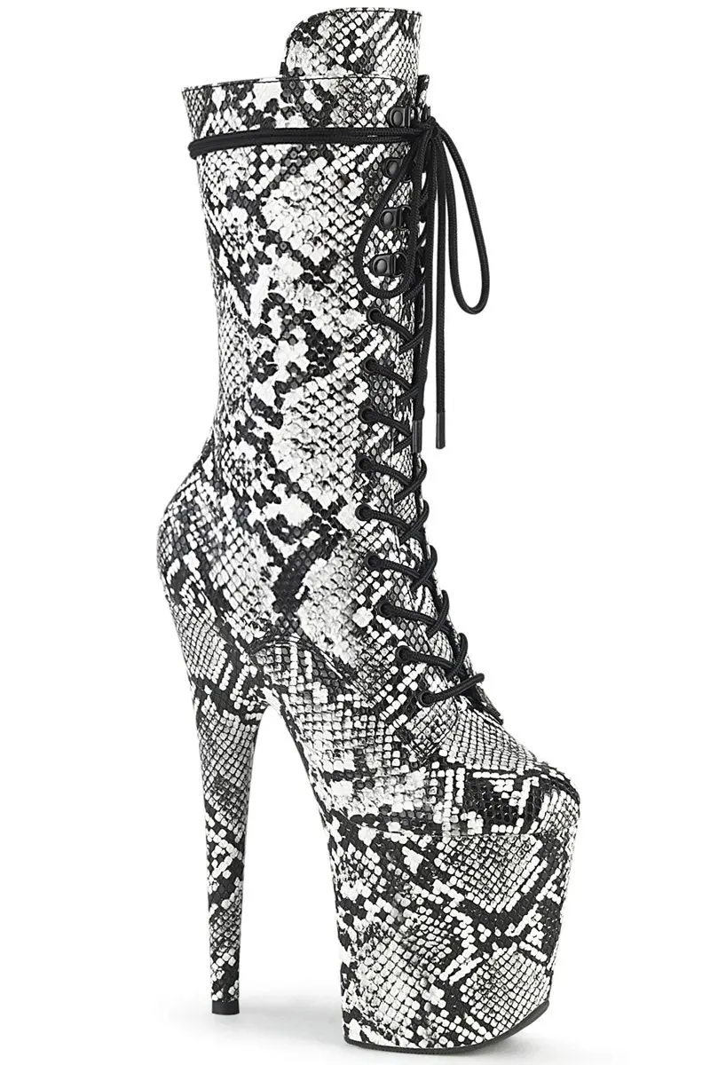 Pleaser Usa Flamingo-1050Sp 8Inch Boots - White Snake 1