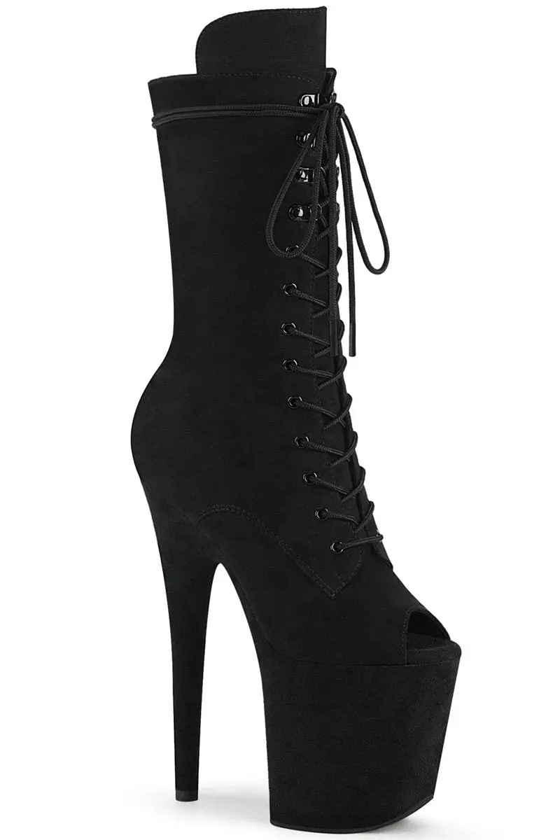 Pleaser Usa Flamingo-1051Fs Faux Suede 8Inch Peep Toe Boots - Black 1