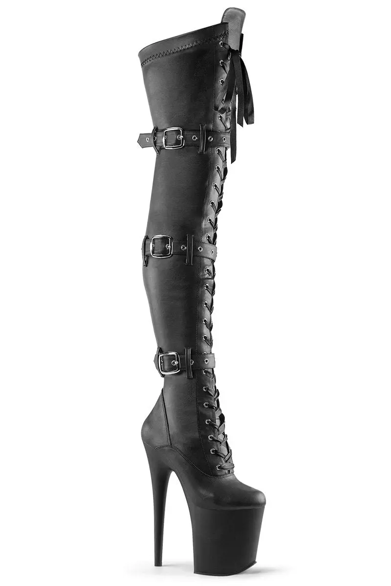 Pleaser Usa Flamingo-3028 8Inch Thigh High Boots - Matte Black 1