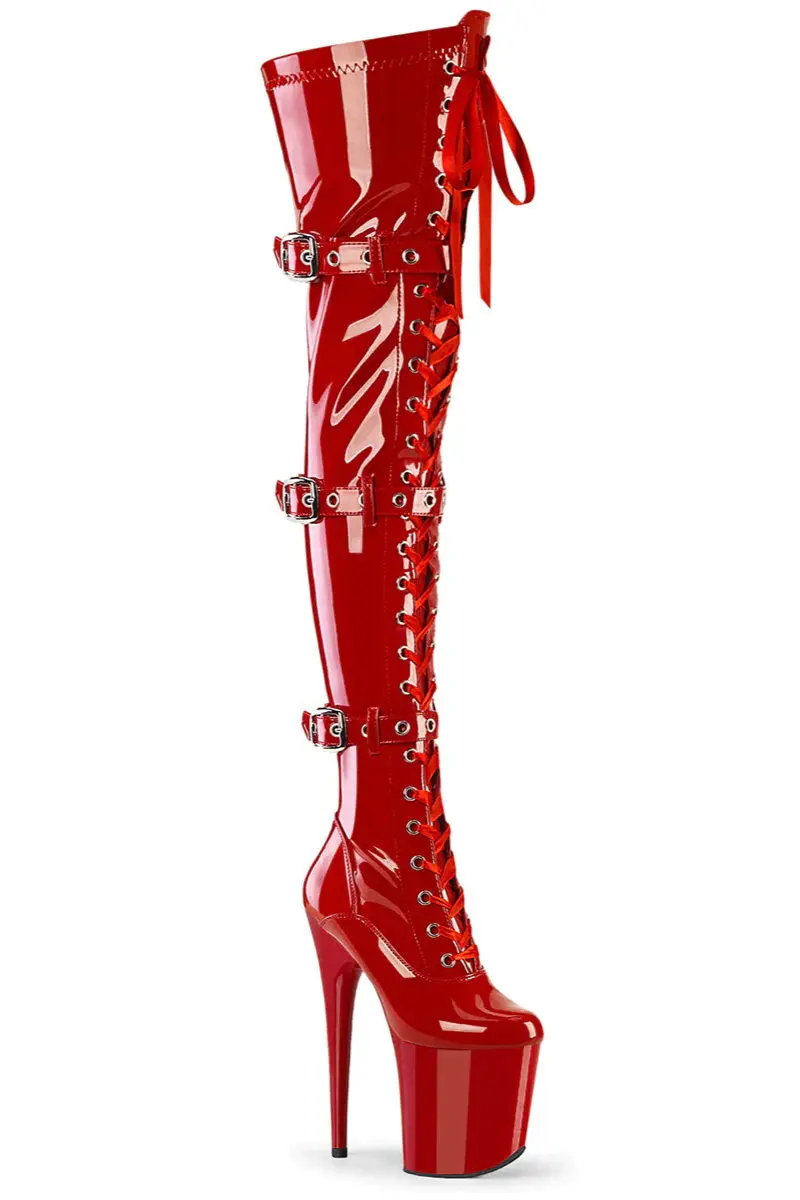 Pleaser Usa Flamingo-3028 8Inch Thigh High Boots - Patent Red 1