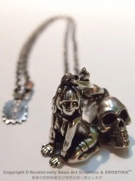 "Erostika Skull & Girl" Pendant Top & Chain -Silver- 1