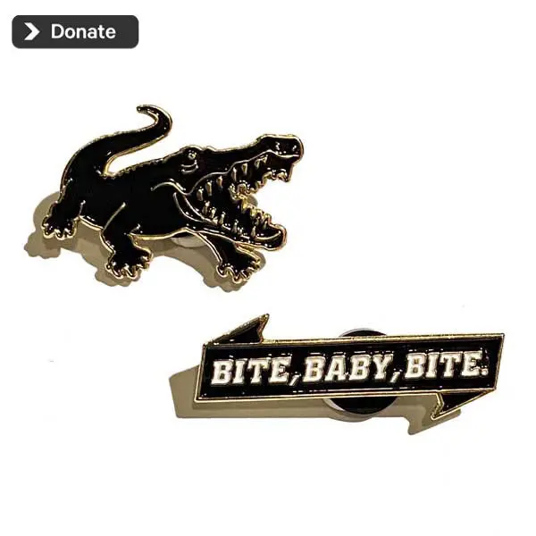 “Black Alligator Party” Benefit Pin Button Set Of 2Pcs 1