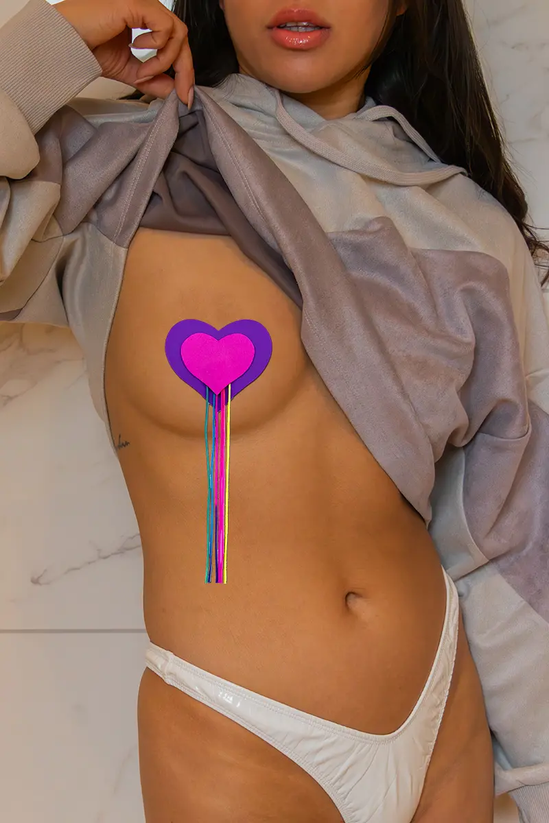 Pastease Heart Rainbow Tassle Nipple Pasties – Pink & Purple 1