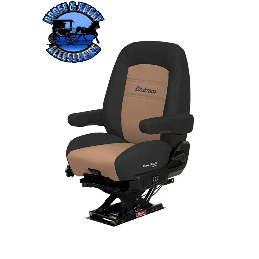 #8230001-L82  Bostrom Pro Ride Truck Seat, Black/Tan Ultra-Leather, Lopro - 910, Dual 16" Armrests, Mid-Back 1