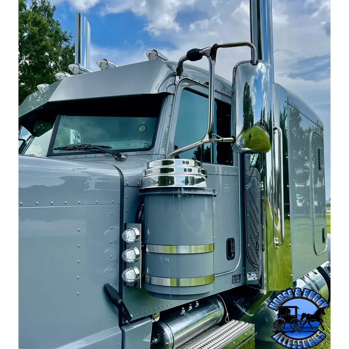 Peterbilt Square 3 Watermelon Air Cleaner Front Light Mount 304 Stainless (Sold In Pairs) #5600 1