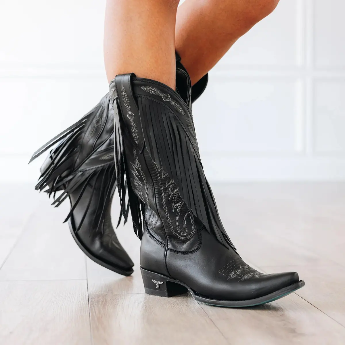 Senita Falls Jet Black Fringed Cowboy Boots By Lane | Bourbon Cowgirl 2