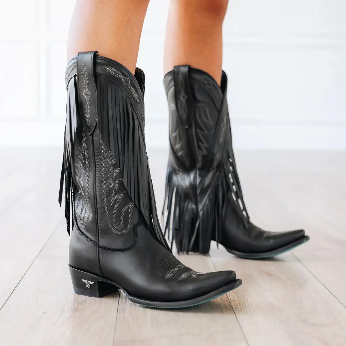 Senita Falls Jet Black Fringed Cowboy Boots By Lane | Bourbon Cowgirl 3