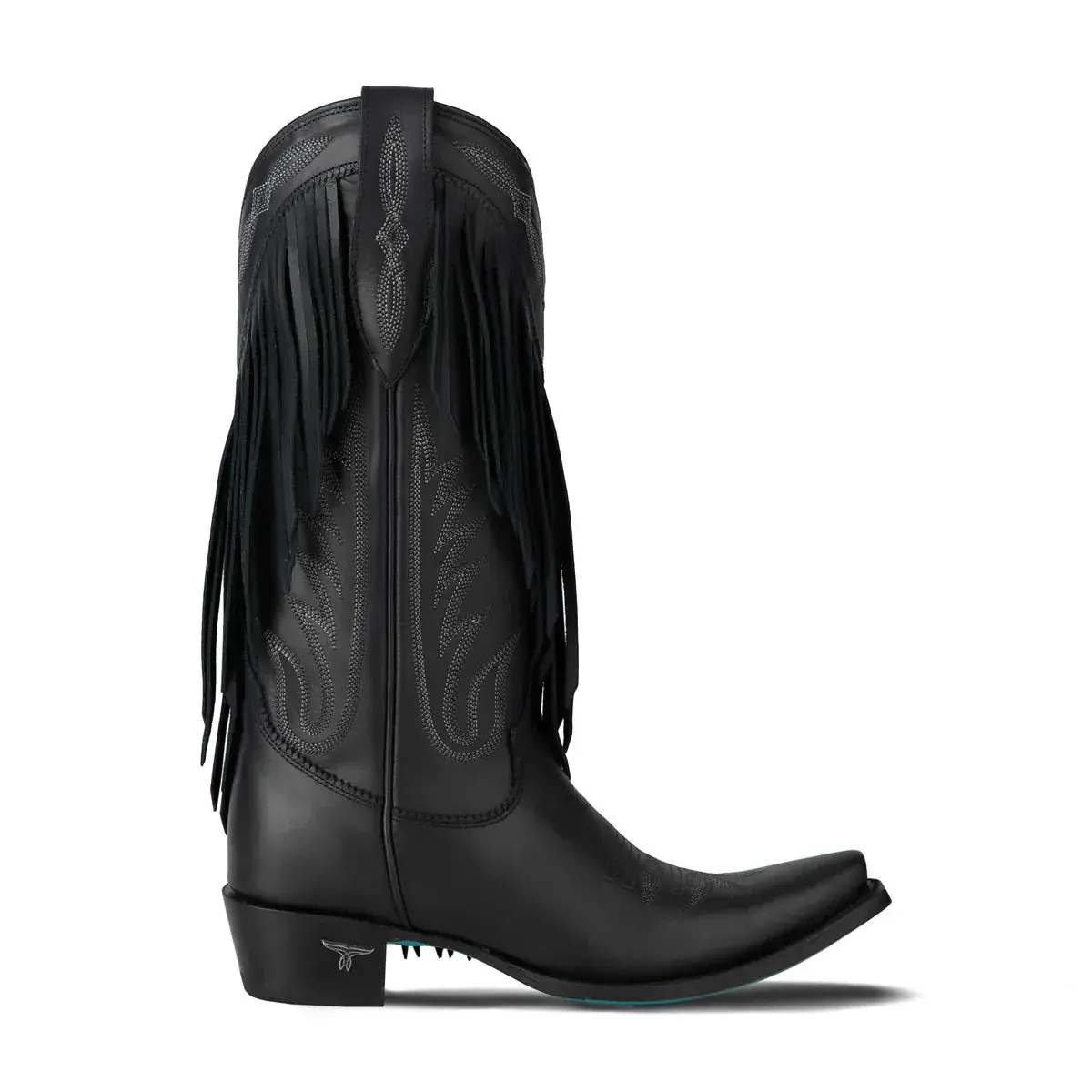 Senita Falls Jet Black Fringed Cowboy Boots By Lane | Bourbon Cowgirl 7