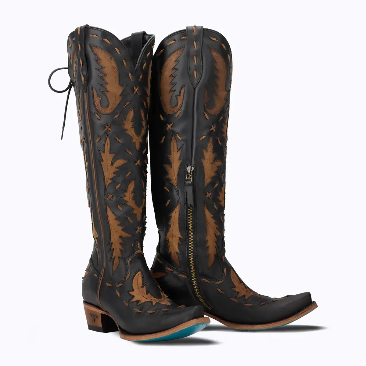 Reverie Knee High Tall Snip Toe Black & Brown Cowboy Boots| Bourbon Cowgirl 2