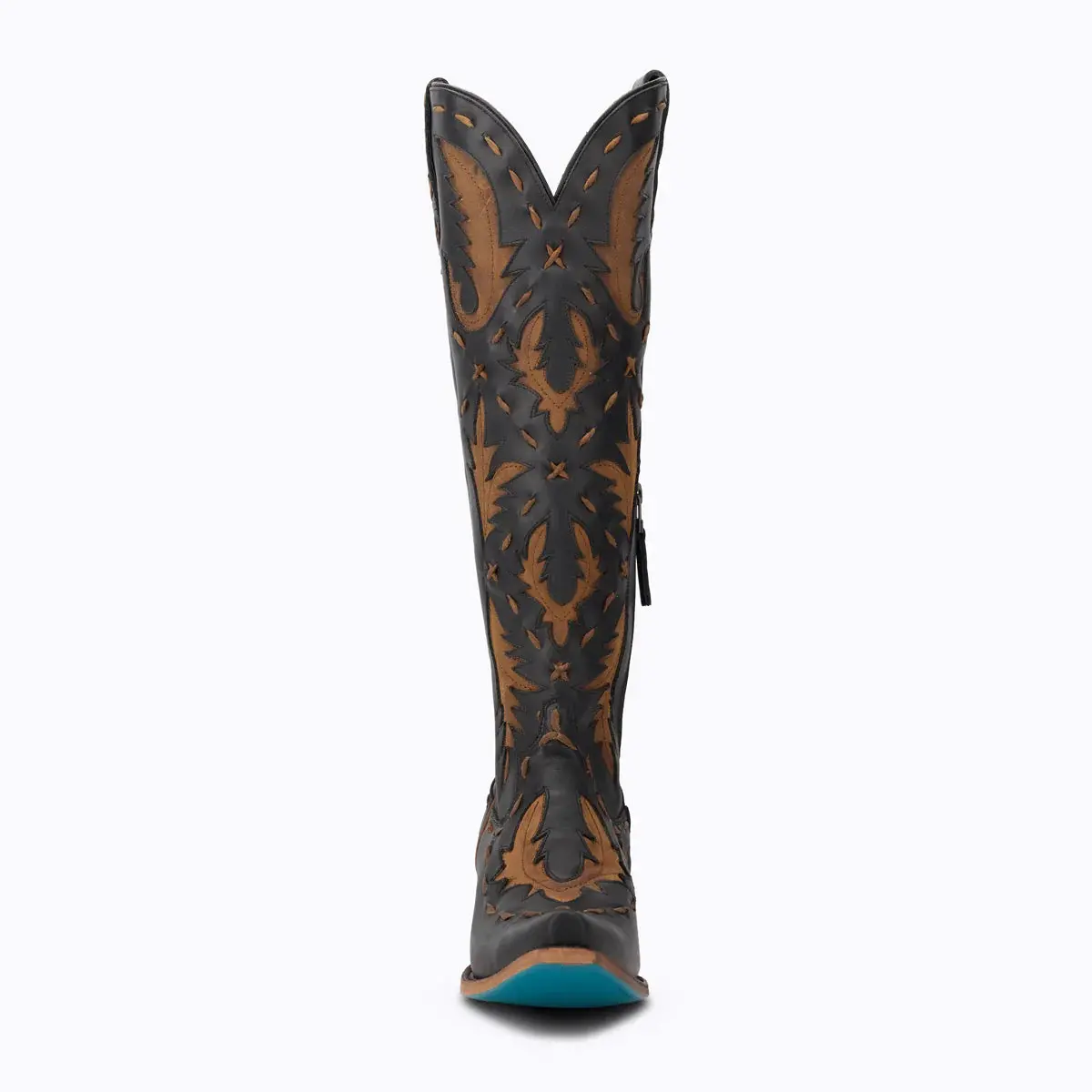 Reverie Knee High Tall Snip Toe Black & Brown Cowboy Boots| Bourbon Cowgirl 3