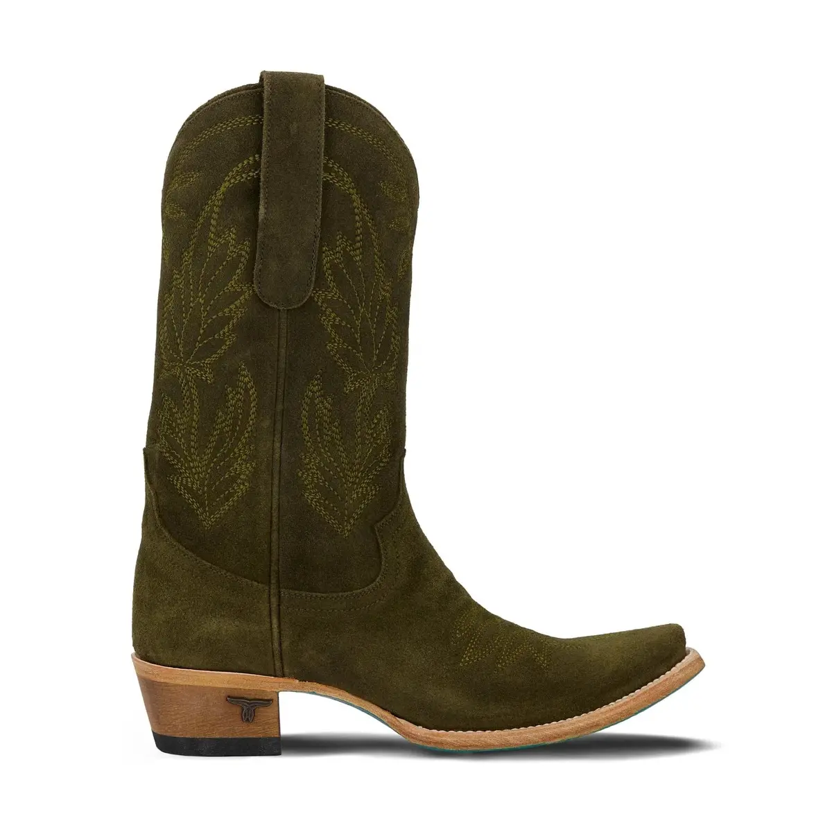 Sandaga Midi Olive Suede Cowboy Boots By Lane | Bourbon Cowgirl 1