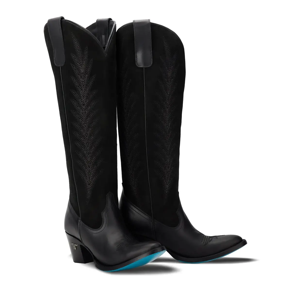 Jentry Jet Black & Soft Black Suede Knee High Cowboy Boots | Bourbon Cowgirl 1