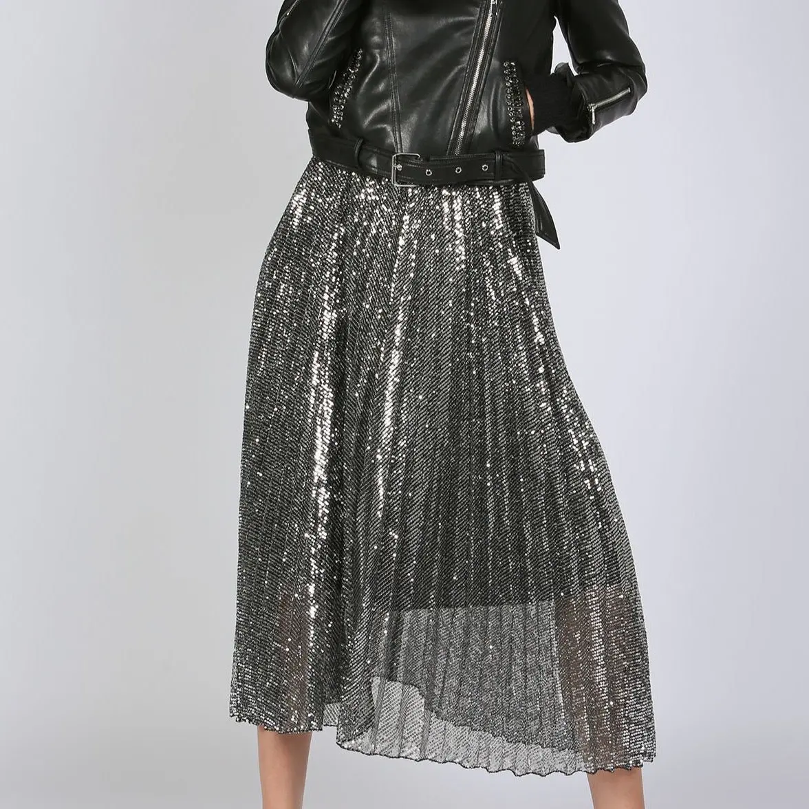 Metallic Silver Coated Pleat Maxi Skirt At Bourbon Cowgirl 1
