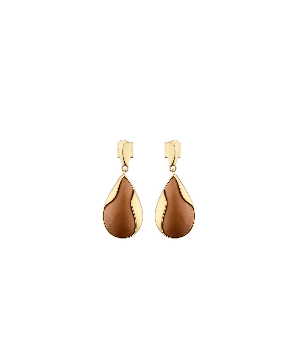 Ormé Earrings - Gold Gilded With Camel Leather 1