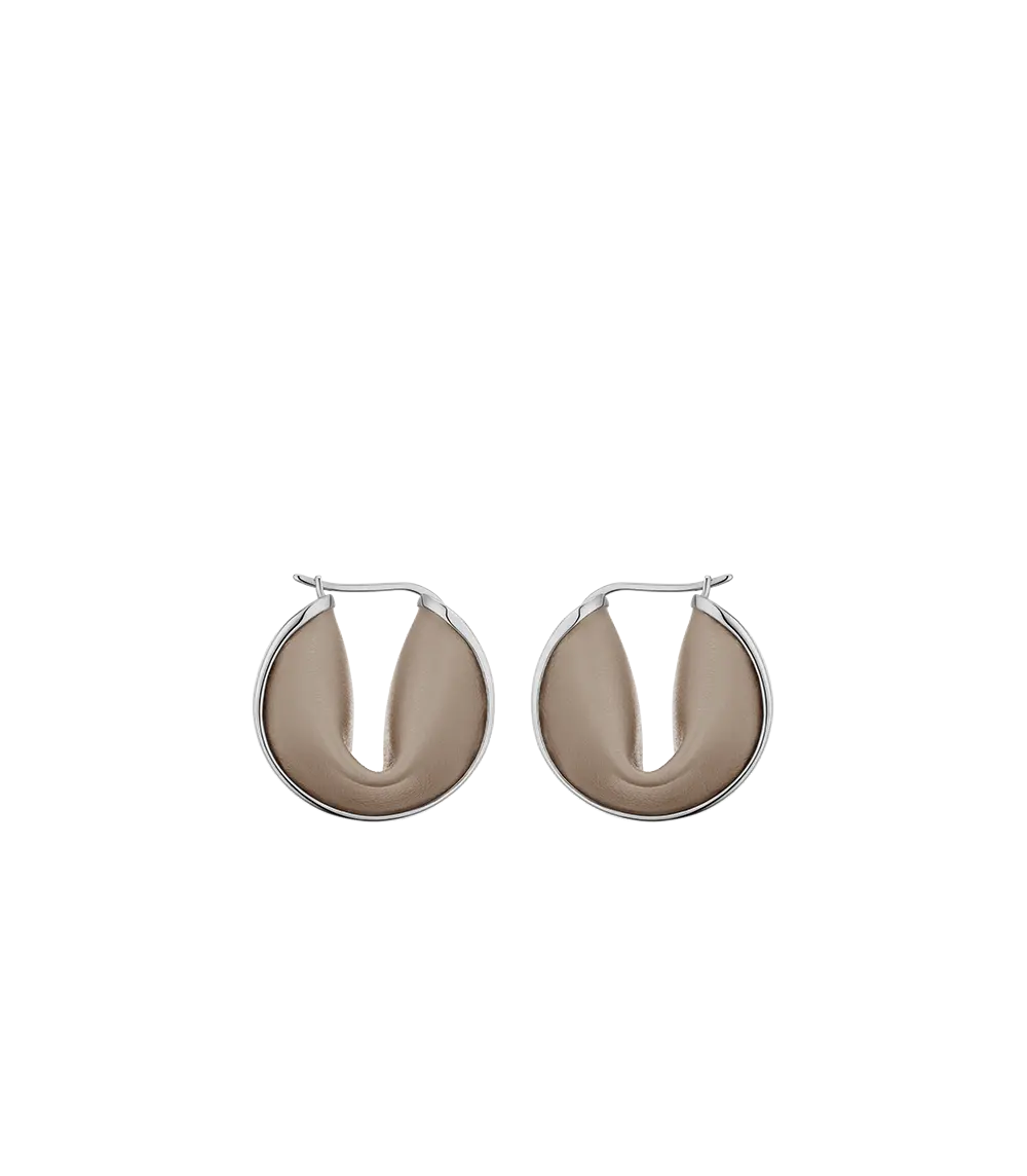 Ormé Hoop Earrings - Silver In Rhodium With Taupe Leather 1