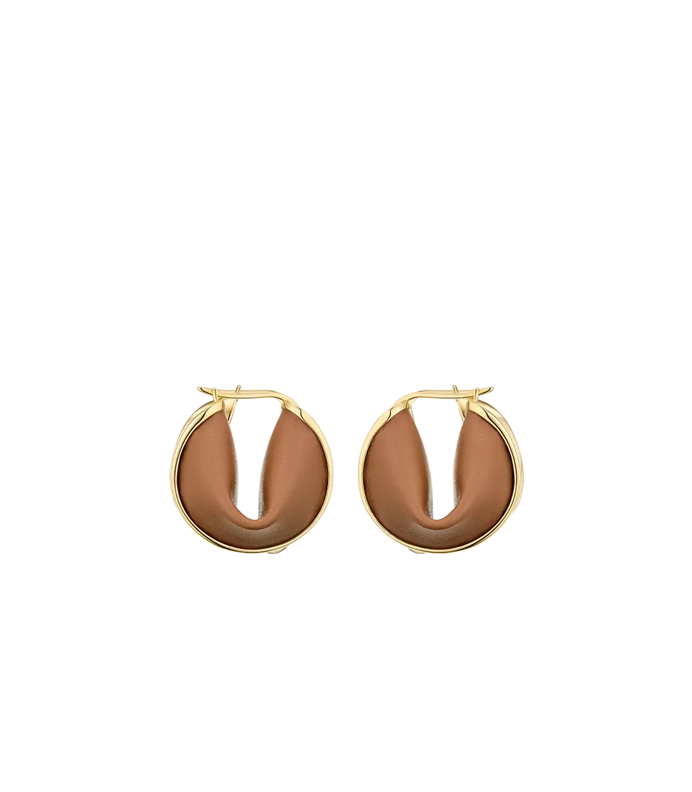 Ormé Hoop Earrings - Gold Gilded With Camel Leather 1