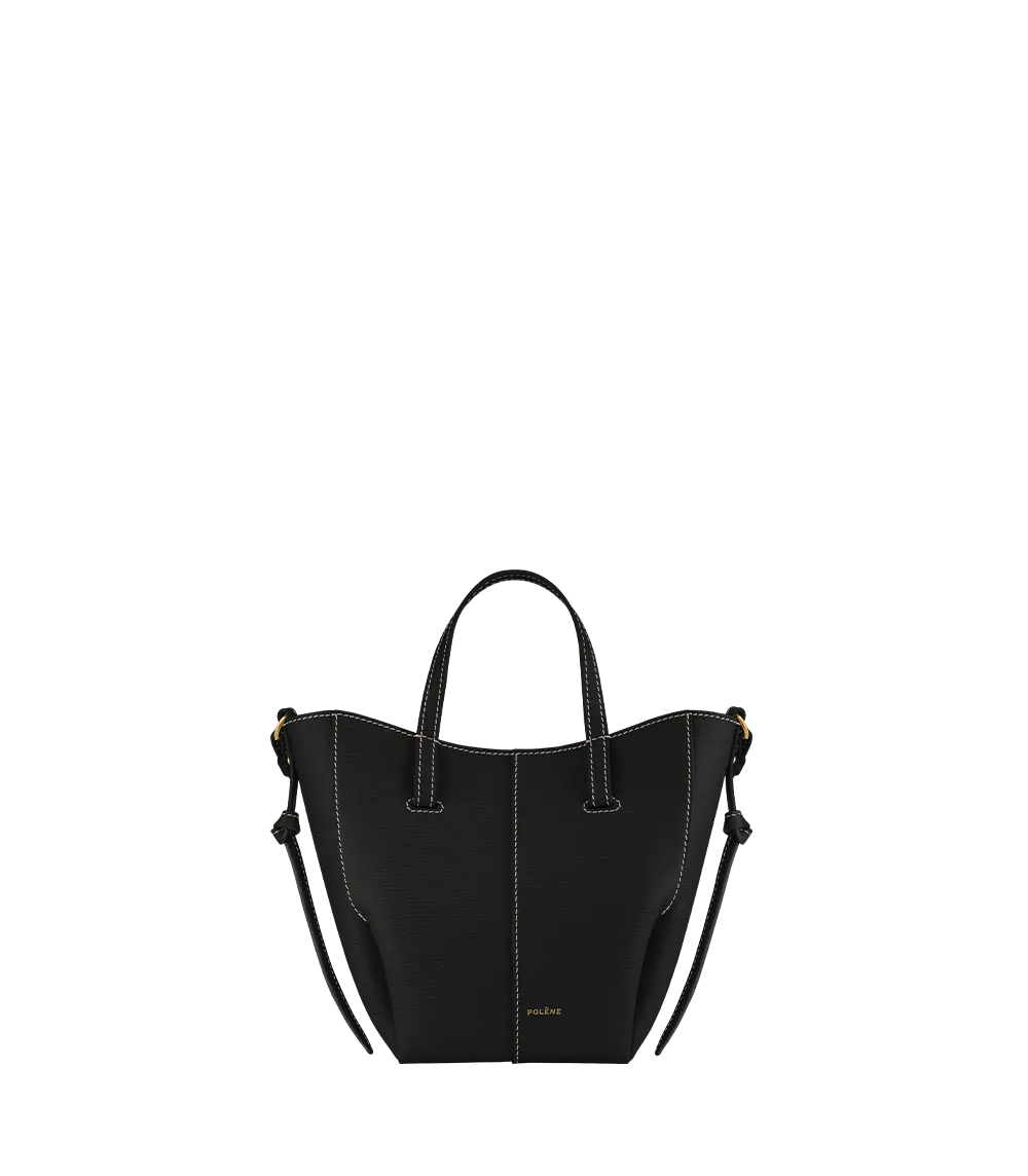 Cyme Tote Nano - Textured Black With Ecru Stitching 1