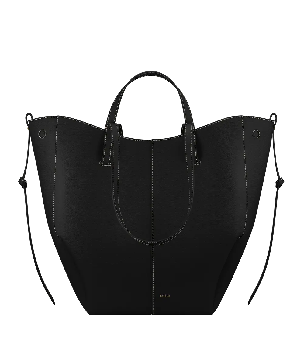 Cyme Tote - Textured Black With Ecru Stitching 1