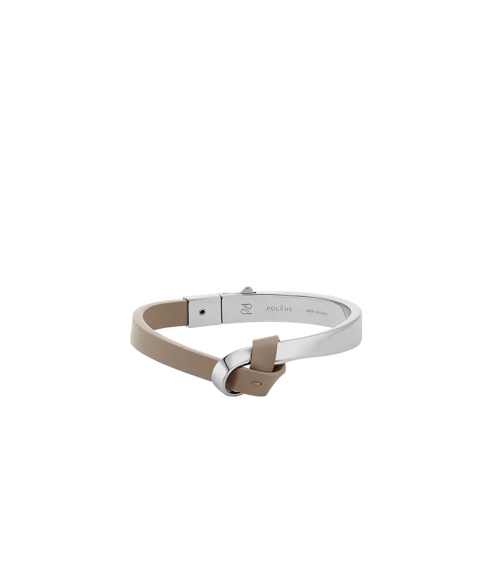 Ormé Bangle - Silver In Rhodium With Taupe Leather 1