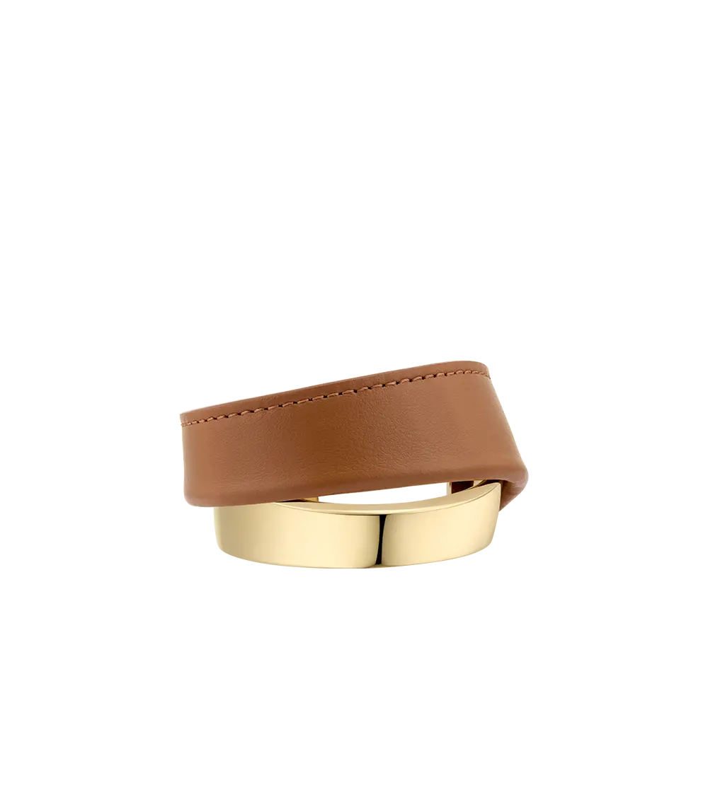 Ormé Cuff - Gold Gilded With Camel Leather 1