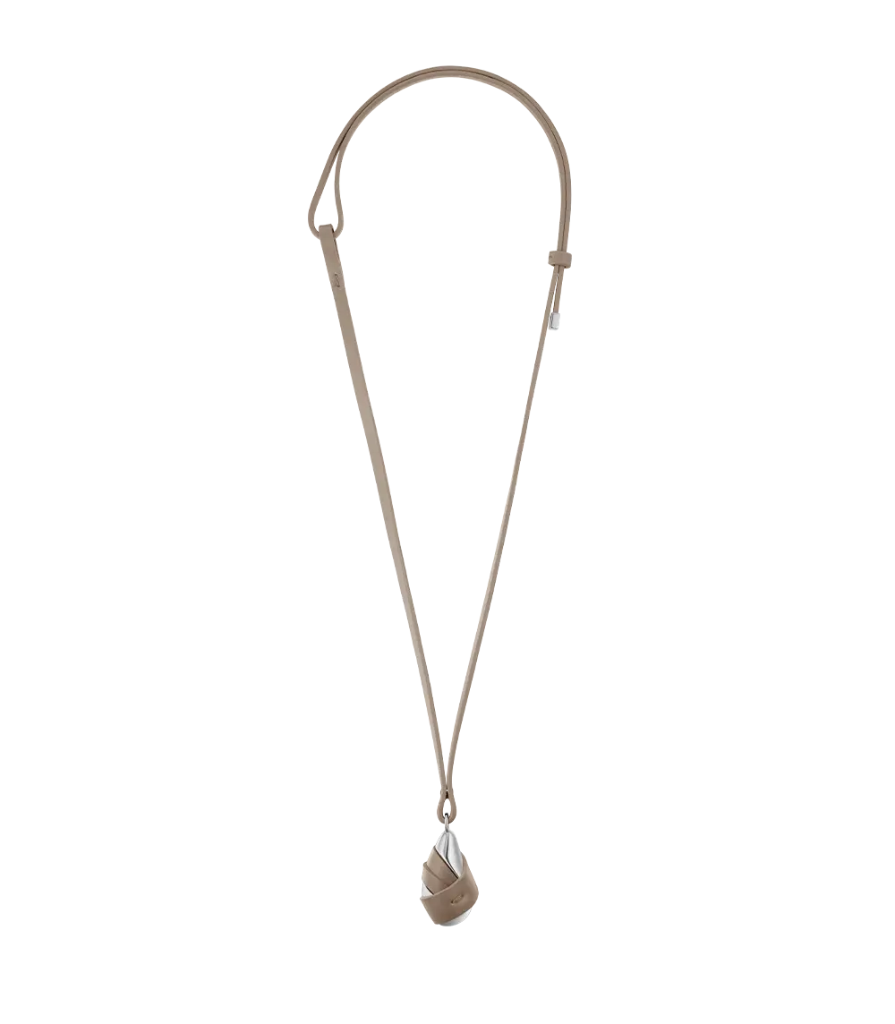Ormé Pendant - Silver In Rhodium With Taupe Leather 1