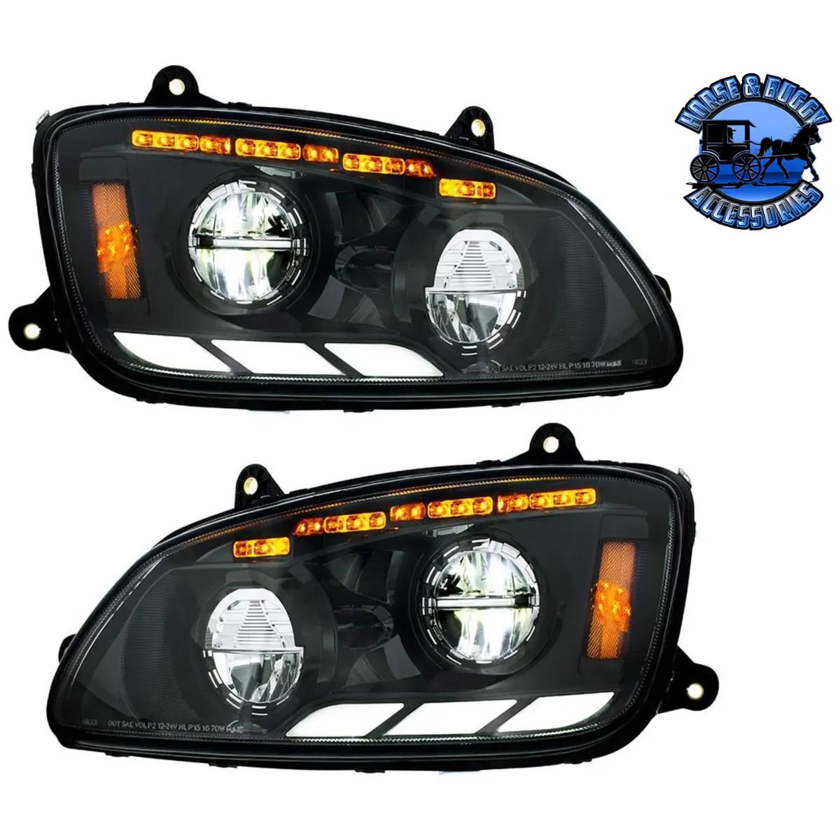 Black Led Headlight With Sequential Turn Signal & Position Light Bars For 2008-17 Kenworth T660 1