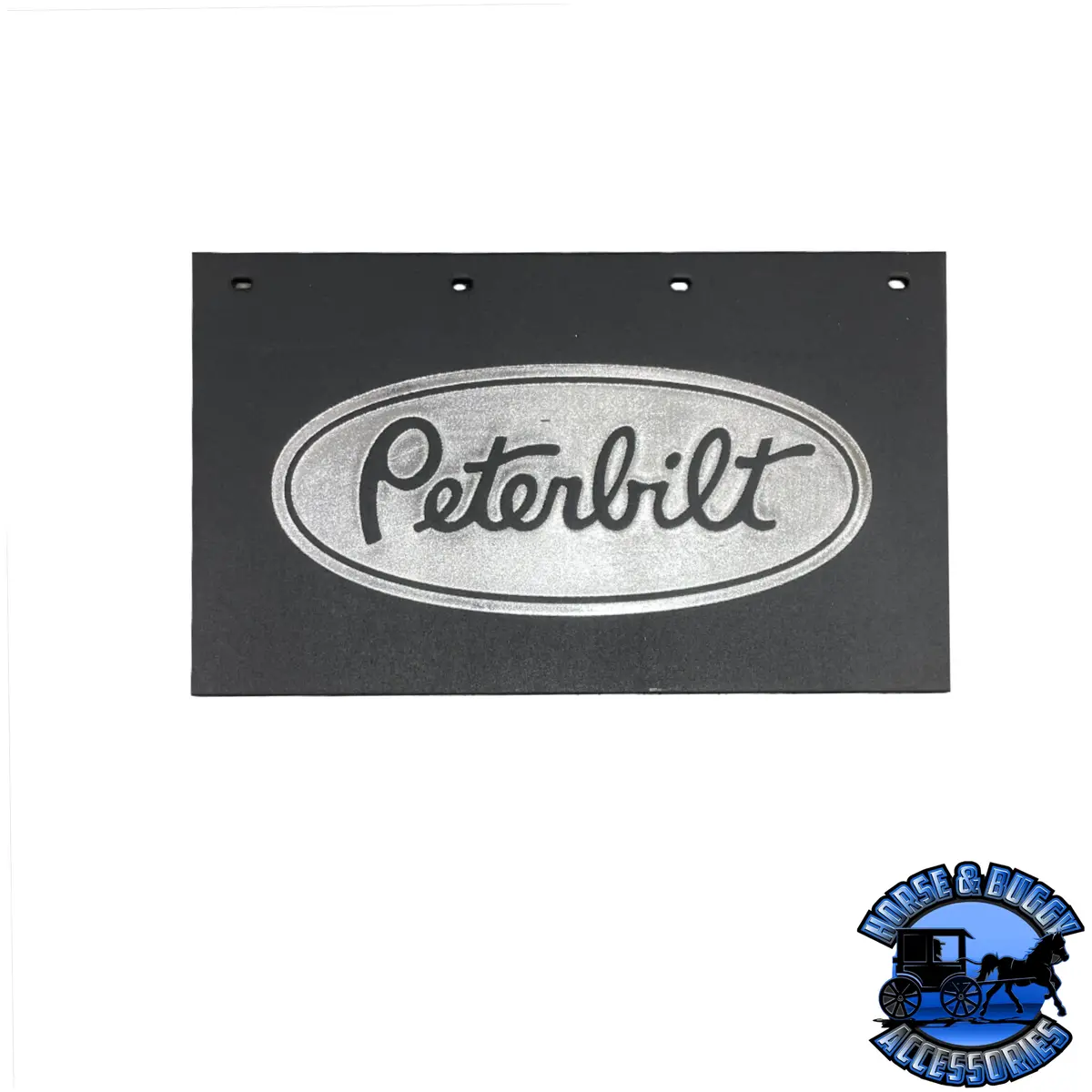 Mud-382414-102 3/8'' Black Rubber Mudflap For Battery Box W/ Pete Chrome Logo (24'' X 14'') 1