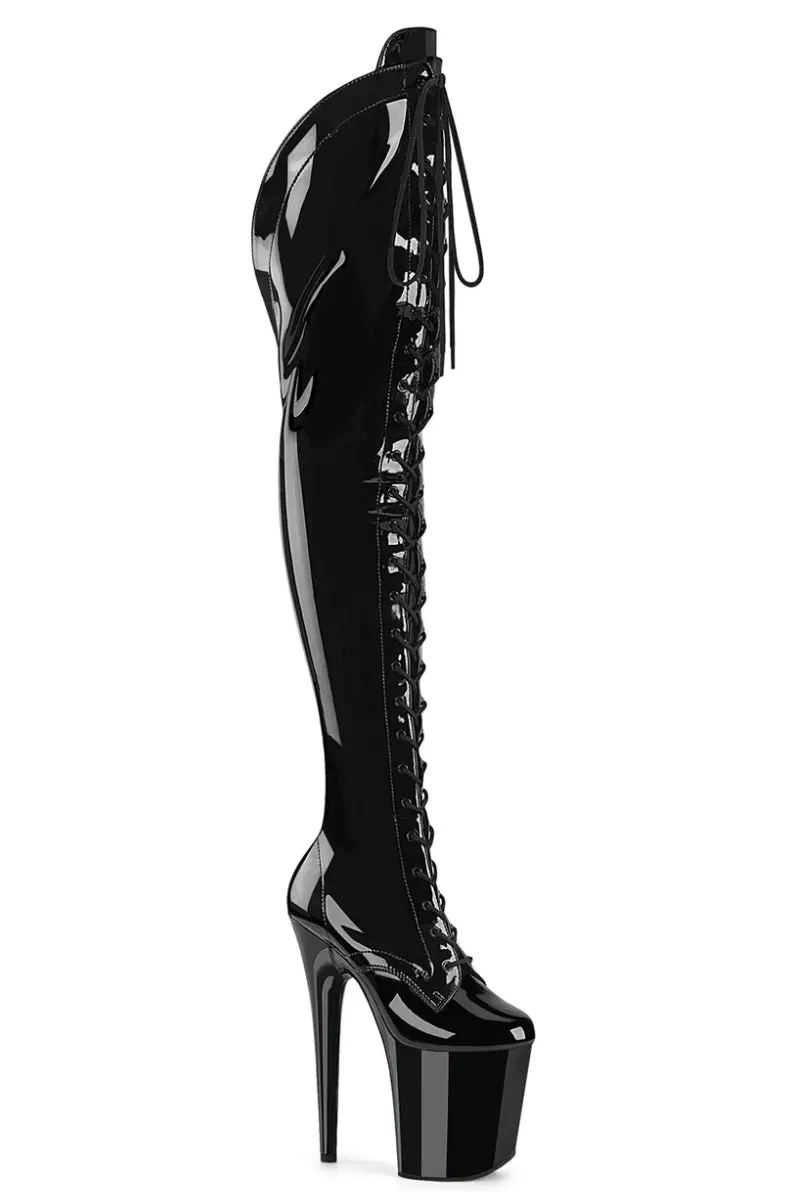 Pleaser Usa Flamingo-3014 8Inch Over Knee Boots - Patent Black 1