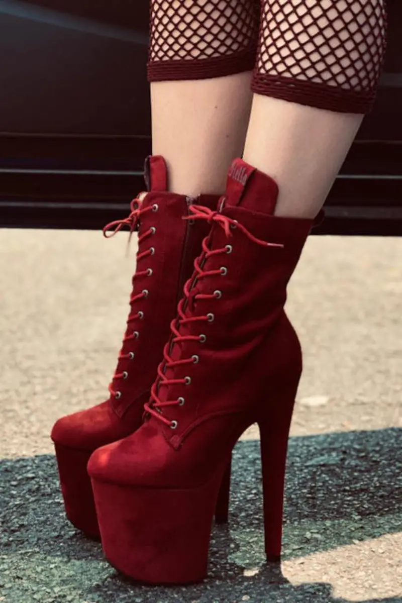 Hella Heels Babydoll 8Inch Boots - Dark Red 1
