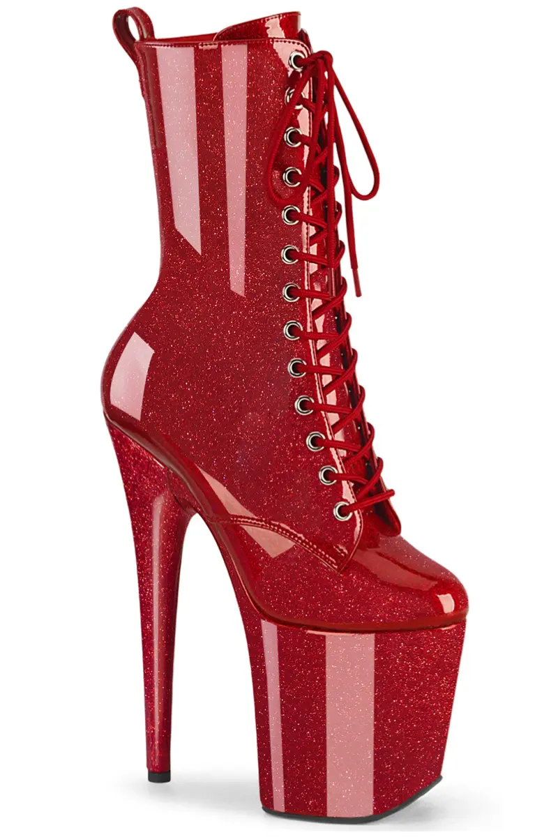 Pleaser Usa Flamingo-1040Gp 8Inch Boots - Ruby Glitter 1