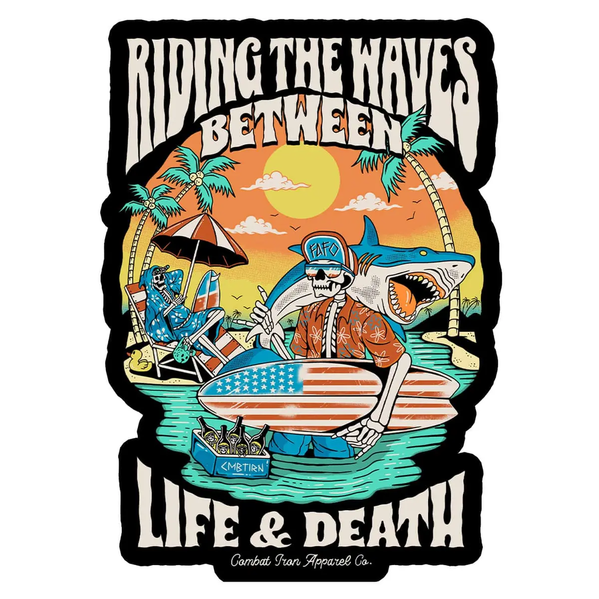 Riding The Waves Between Life And Death Surfer Decal 1