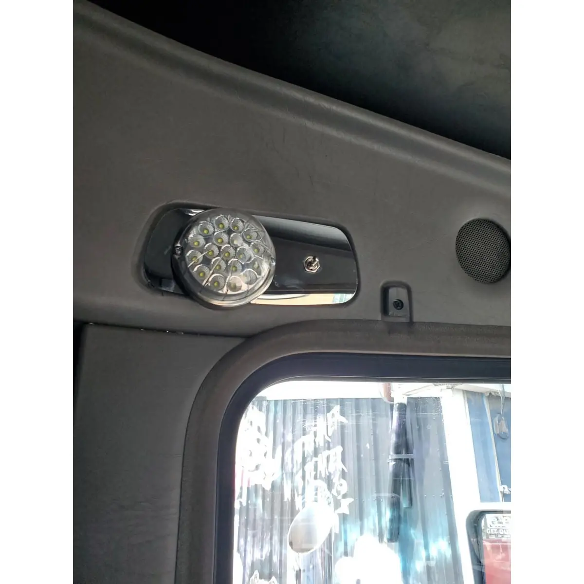 #1029R Kenworth T660/W900 Dome Lights (1) Watermelon Light Hole - (1) Toggle Switch Hole 304 Stainless (Plate Only)-(Right Side) 1