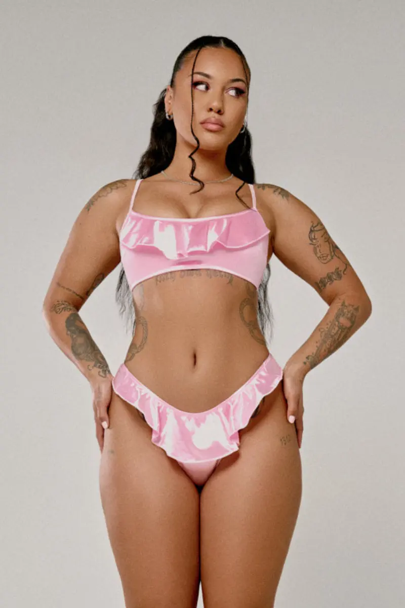 Cxix X Hoah Pillowtalk Ruffle Scoop Top - Pink Satin 1