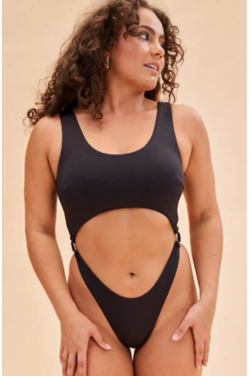 Lunalae Kenzie High Cut Bodysuit - Black 1