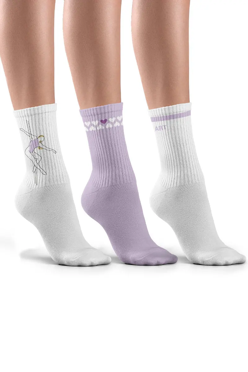 Pole Junkie Pole Princess Socks - Pole Is Art/Purple Hearts/Ballerina 1