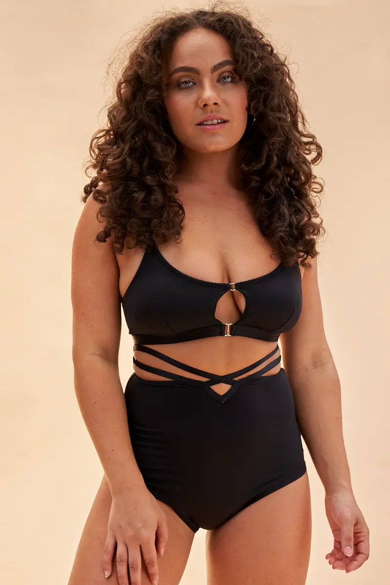 Lunalae Willow Cross Over High Waist Bottoms - Recycled Black 1