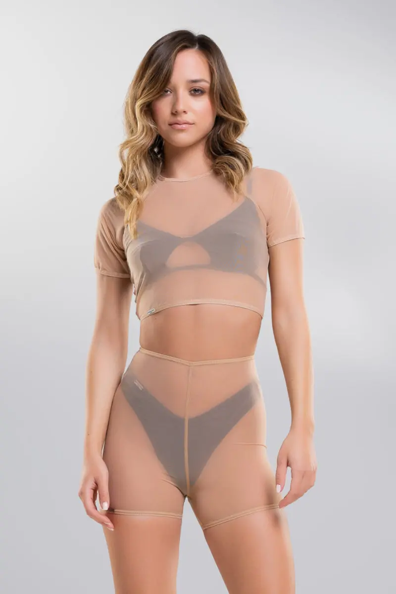 Paradise Chick Medusa Crop Top - Latte Mesh 1
