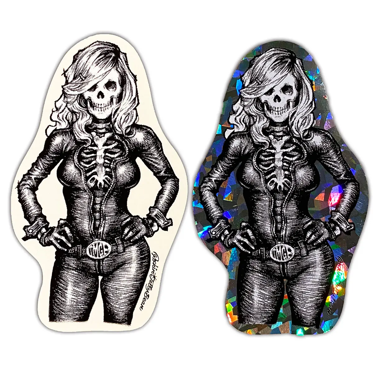 "Skull Girl On A Motorcycle" Sticker 1
