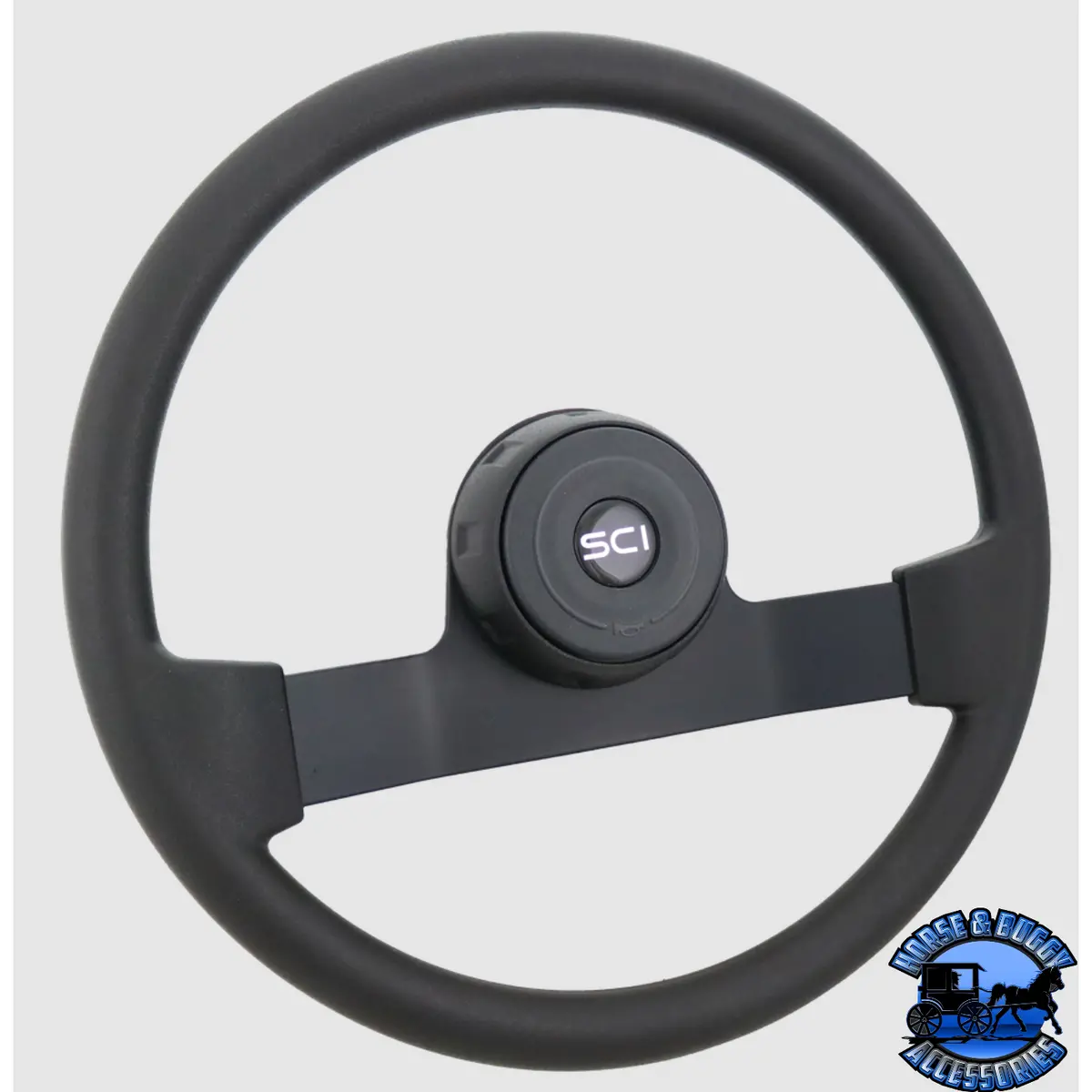 112-3015-77004 Steering Creations 16" Horizon Polyurethane Rim, Black 2-Spoke, Black Textured Bezel Wheel 1