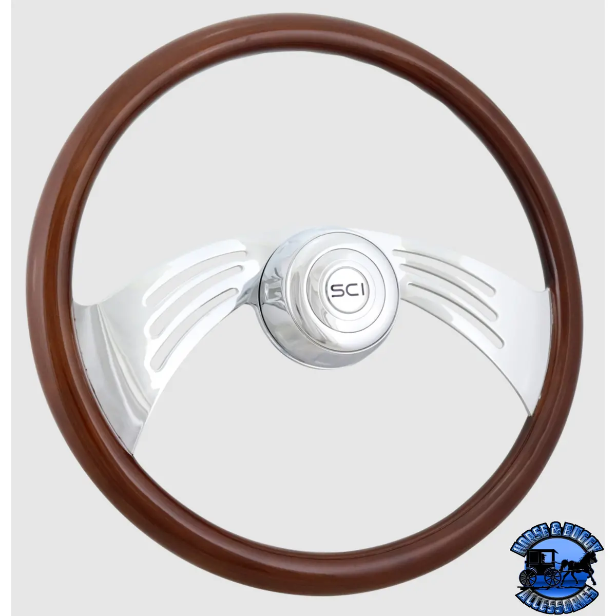 274-3003-77502 Steering Creations Flight - 18" Wood Rim Chrome 2-Spoke W/Cut Outs Wheel 1