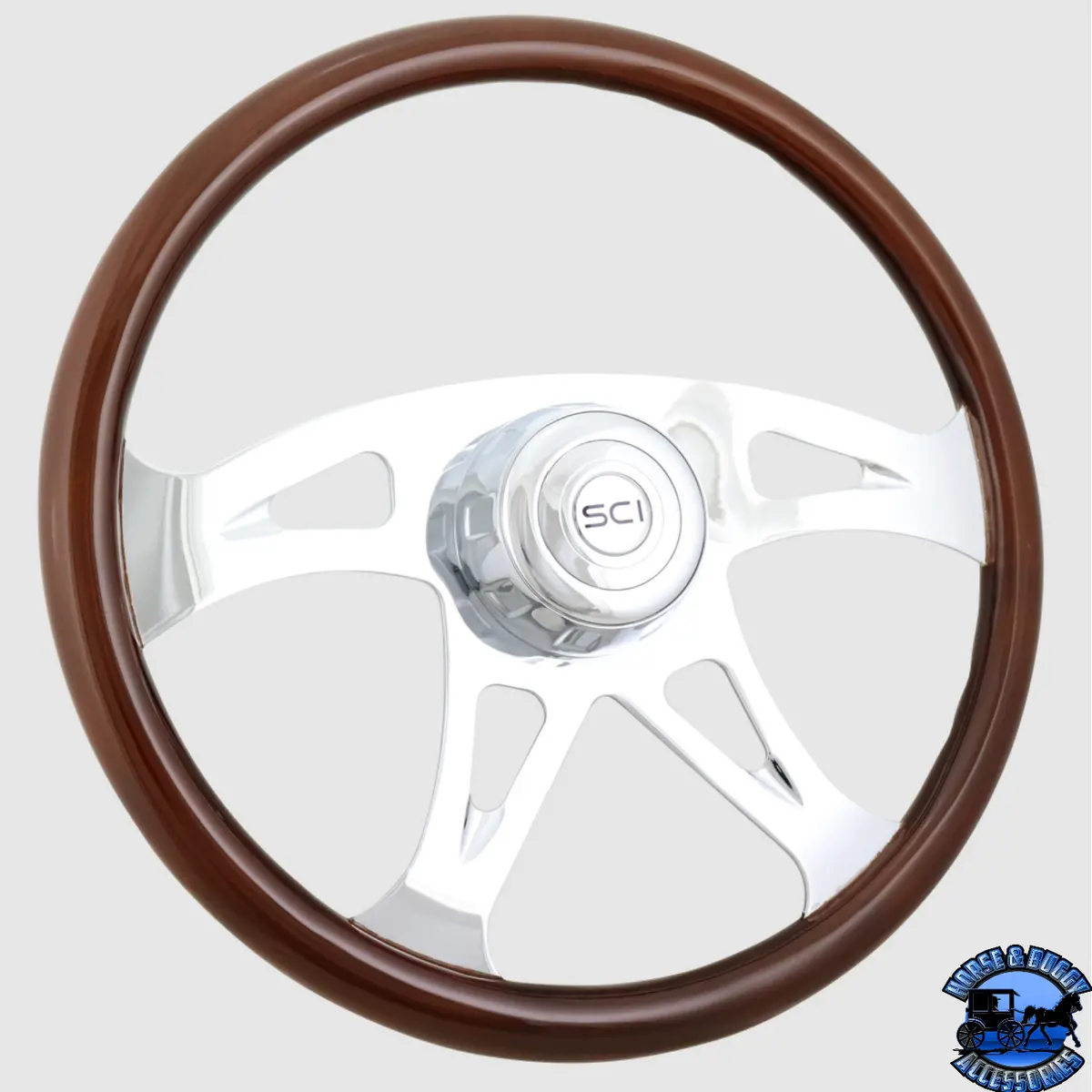 290-3003-77502 Steering Creations 18'' Ace Wood Rim Wheel Chrome 4-Spoke W/ Cut Outs 1